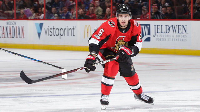 OTTAWA, ON - OCTOBER 17: Chris Wideman #6 of the Ottawa Senators skates against the Vancouver Canucks at Canadian Tire Centre on October 17, 2017 in Ottawa, Ontario, Canada. *** Local Caption ***