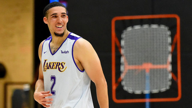LOS ANGELES, CA - MAY 29: LiAngelo Ball #2 walks on the court during the Los Angeles Lakers 2018 NBA Pre-Draft Workout on May 29, 2018 in Los Angeles, California.