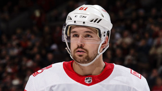 OTTAWA, ON - OCTOBER 7: Xavier Ouellet #61 of the Detroit Red Wings looks on during a stoppage in play against the Ottawa Senators at Canadian Tire Centre on October 7, 2017 in Ottawa, Ontario, Canada.