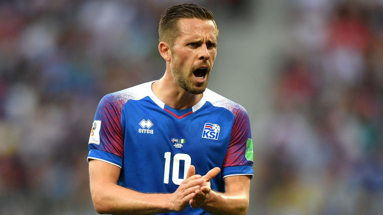 VOLGOGRAD, RUSSIA - JUNE 22: Gylfi Sigurdsson of Iceland reacts during the 2018 FIFA World Cup Russia group D match between Nigeria and Iceland at Volgograd Arena on June 22, 2018 in Volgograd, Russia.