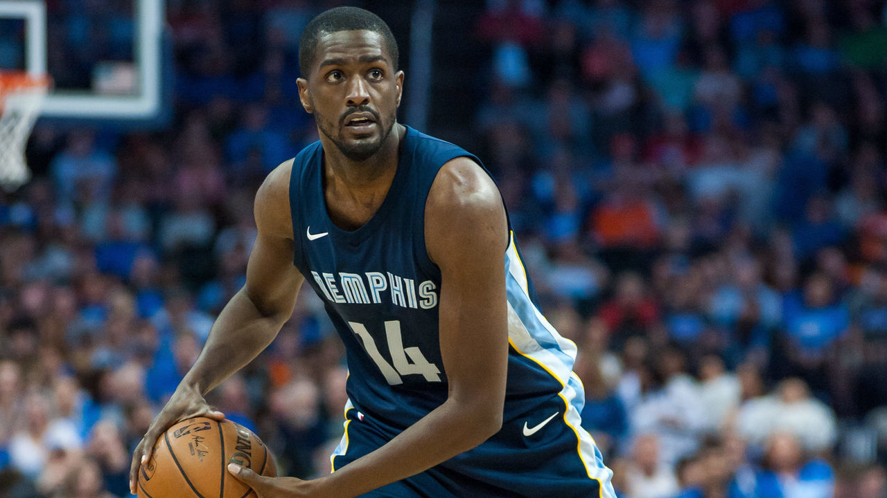 OKLAHOMA CITY, OK - APRIL 11: Memphis Grizzlies Forward Omari Johnson (14) in game versus Oklahoma City Thunder on April 11, 2018 at Chesapeake Energy Arena in Oklahoma City, Oklahoma.
