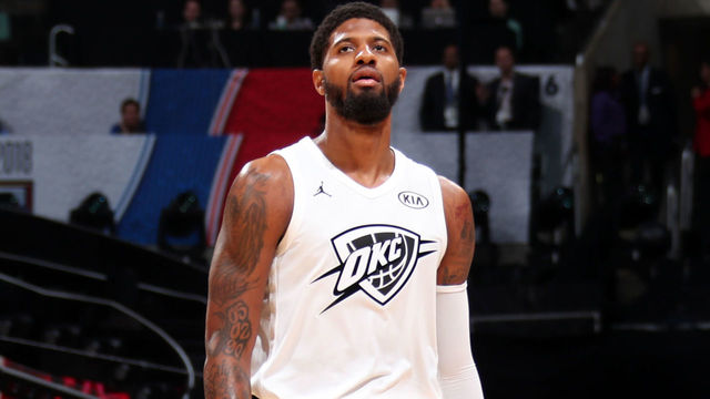 LOS ANGELES, CA - FEBRUARY 18: Paul George #13 of Team LeBron looks on during the game against Team Stephen during the NBA All-Star Game as a part of 2018 NBA All-Star Weekend at STAPLES Center on February 18, 2018 in Los Angeles, California. NOTE TO USER: User expressly acknowledges and agrees that, by downloading and/or using this photograph, user is consenting to the terms and conditions of the Getty Images License Agreement. Mandatory Copyright Notice: Copyright 2018 NBAE