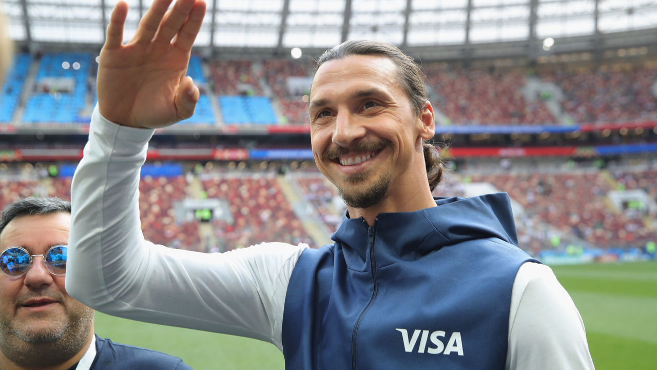 MOSCOW, RUSSIA - JUNE 17: Fomer Sweden International Zlatan Ibrahimovic looks on prior to the 2018 FIFA World Cup Russia group F match between Germany and Mexico at Luzhniki Stadium on June 17, 2018 in Moscow, Russia.