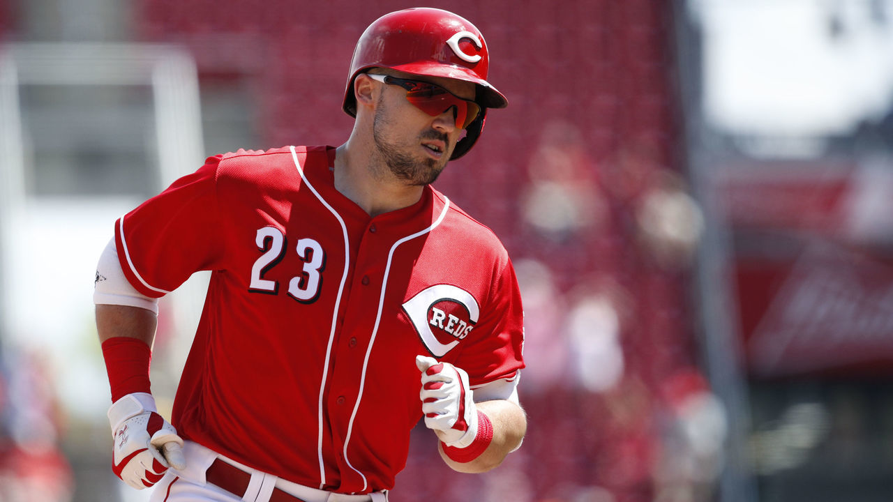CINCINNATI, OH - JUNE 20: Adam Duvall #23 of the Cincinnati Reds rounds the bases after hitting a solo home run in the eighth inning against the Detroit Tigers at Great American Ball Park on June 20, 2018 in Cincinnati, Ohio. The Reds won 5-3.