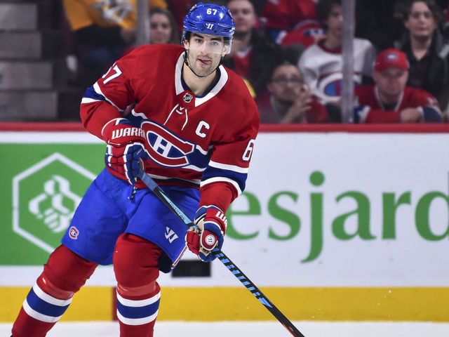 MONTREAL, QC - FEBRUARY 10: Max Pacioretty #67 of the Montreal Canadiens skates the puck in overtime against the Nashville Predators during the NHL game at the Bell Centre on February 10, 2018 in Montreal, Quebec, Canada. The Nashville Predators defeated the Montreal Canadiens 3-2 in a shootout.