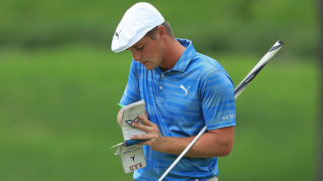 DUBLIN, OH - JUNE 01: Bryson DeChambeau of the United States looks at his yardage book on the fifth hole during the second round of The Memorial Tournament Presented by Nationwide at Muirfield Village Golf Club on June 1, 2018 in Dublin, Ohio.