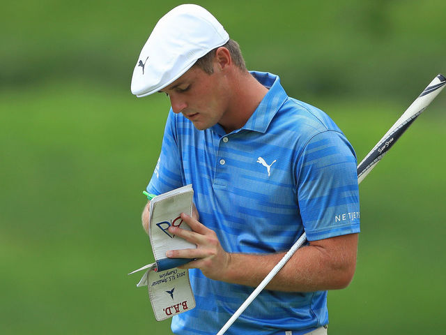 DUBLIN, OH - JUNE 01: Bryson DeChambeau of the United States looks at his yardage book on the fifth hole during the second round of The Memorial Tournament Presented by Nationwide at Muirfield Village Golf Club on June 1, 2018 in Dublin, Ohio.