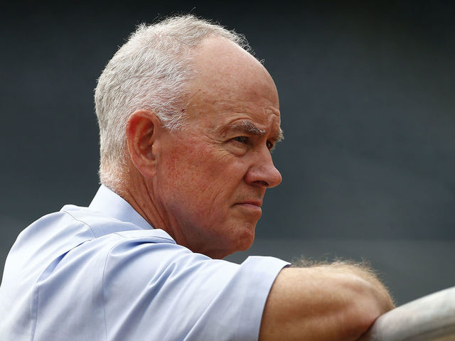 NEW YORK, NY - AUGUST 10: General manager Sandy Alderson of the New York Mets watches his team during batting practice before a game against the Colorado Rockies on August 10, 2015 at Citi Field in the Flushing neighborhood of the Queens borough of New York City.