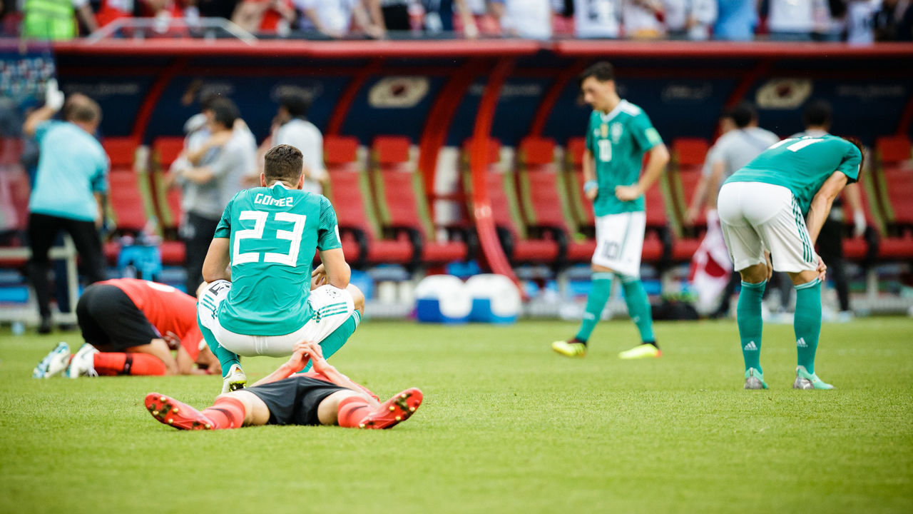 KAZAN, RUSSIA - JUNE 27: Mario Gomez of Germany is dejected following the 2018 FIFA World Cup Russia group F match between Korea Republic and Germany at Kazan Arena on June 27, 2018 in Kazan, Russia.