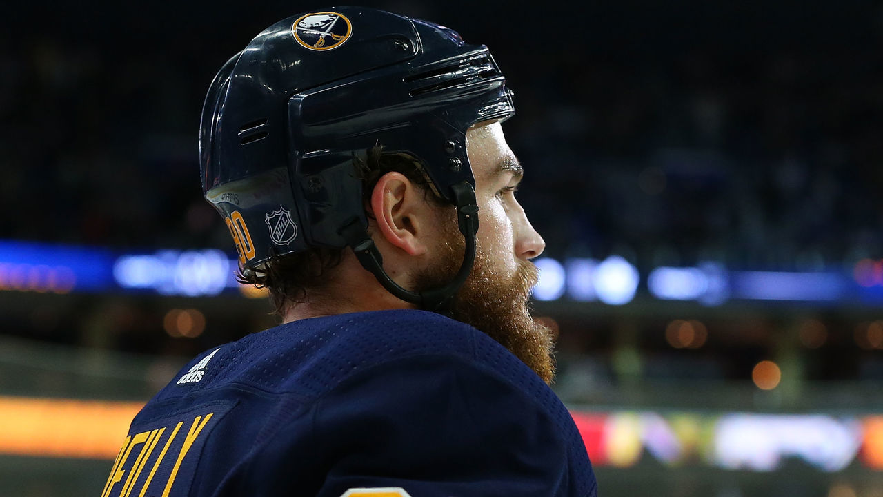 BUFFALO, NY - MARCH 5: Ryan O'Reilly #90 of the Buffalo Sabres during the game against the Toronto Maple Leafs at KeyBank Center on March 5, 2018 in Buffalo, New York.