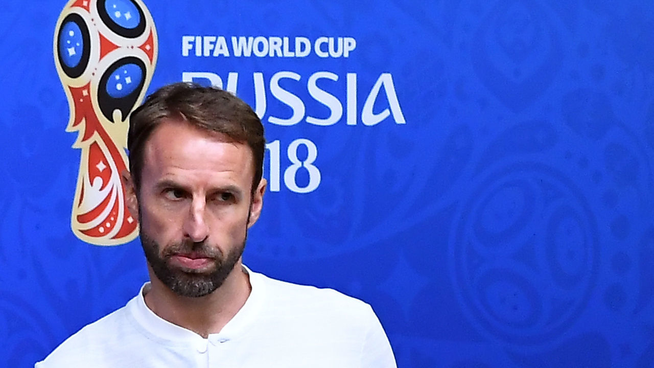 England's coach Gareth Southgate arrives for a press conference on the eve of the Russia 2018 World Cup Group G football match between England and Belgium at the Kaliningrad stadium on June 27, 2018 in Kaliningrad.