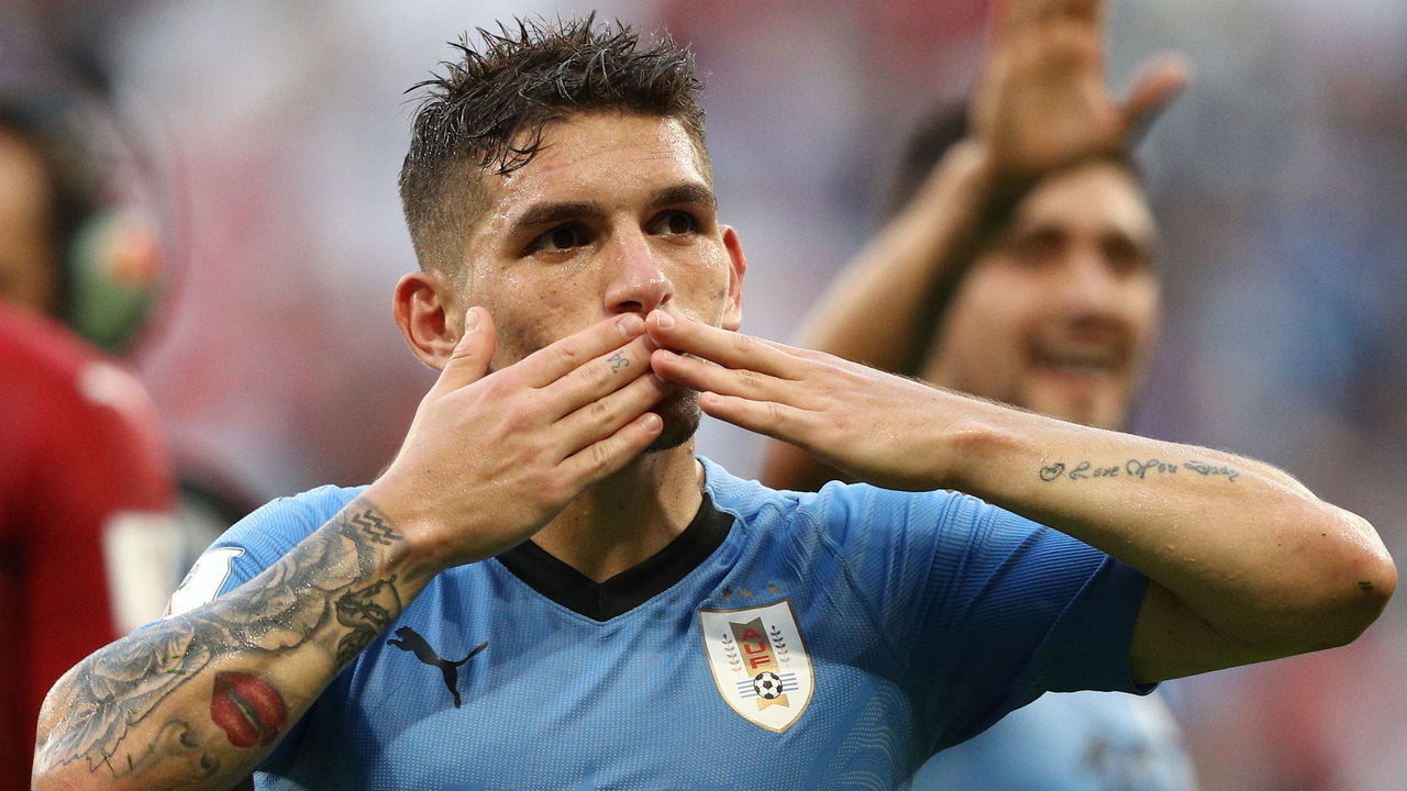 SAMARA, RUSSIA - JUNE 25, 2018: Uruguay's Lucas Torreira celebrates his team's victory in a First Stage Group A football match between Uruguay and Russia at Samara Arena at FIFA World Cup Russia 2018; Uruguay won 3-0. Yegor Aleyev/TASS
