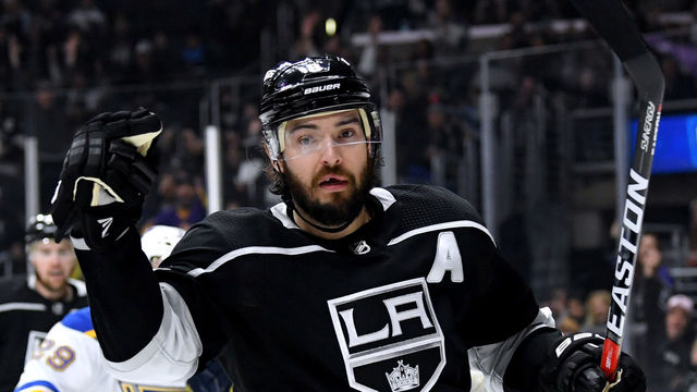 LOS ANGELES, CA - MARCH 10: Drew Doughty #8 of the Los Angeles Kings celebrates his goal to trail 2-1 to the St. Louis Blues during the second period at Staples Center on March 10, 2018 in Los Angeles, California.