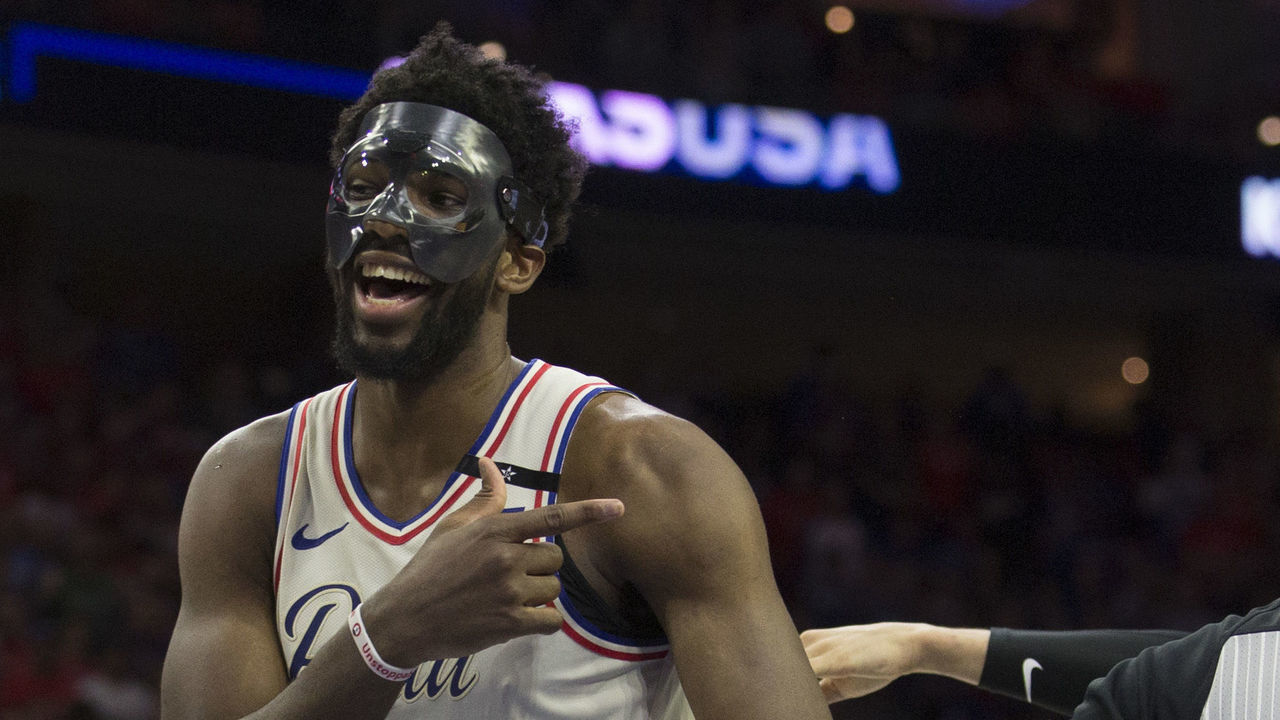 PHILADELPHIA, PA - MAY 7: Joel Embiid #21 of the Philadelphia 76ers reacts after getting into an altercation with Terry Rozier #12 of the Boston Celtics in the second quarter during Game Four of the Eastern Conference Second Round of the 2018 NBA Playoffs at Wells Fargo Center on May 7, 2018 in Philadelphia, Pennsylvania.