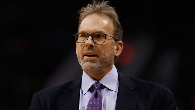 PHOENIX, AZ - MARCH 09: Head coach Kurt Rambis of the New York Knicks reacts during the NBA game against the Phoenix Suns at Talking Stick Resort Arena on March 9, 2016 in Phoenix, Arizona. The Knicks defeated the Suns 128-97.