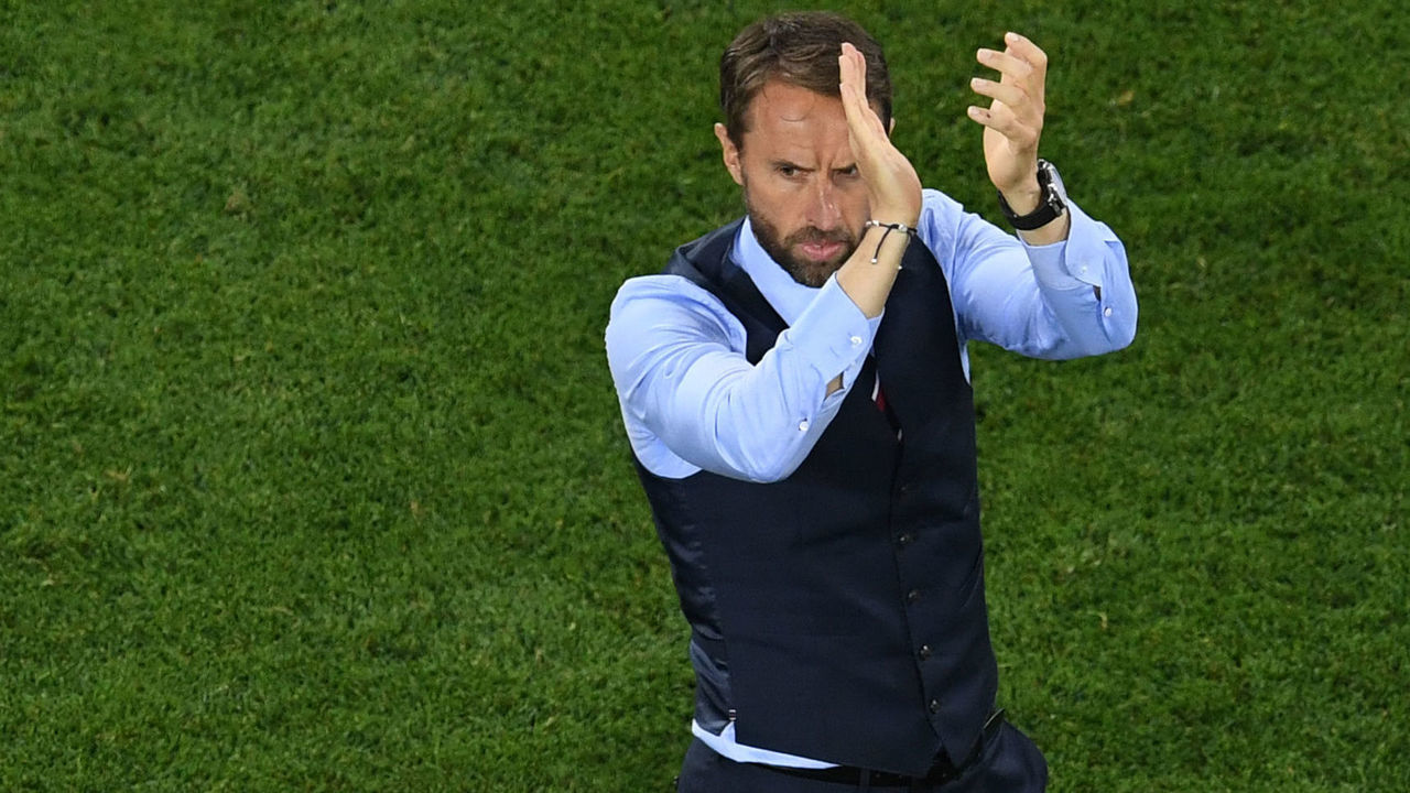England's coach Gareth Southgate applauds after the Russia 2018 World Cup Group G football match between England and Belgium at the Kaliningrad Stadium in Kaliningrad on June 28, 2018.