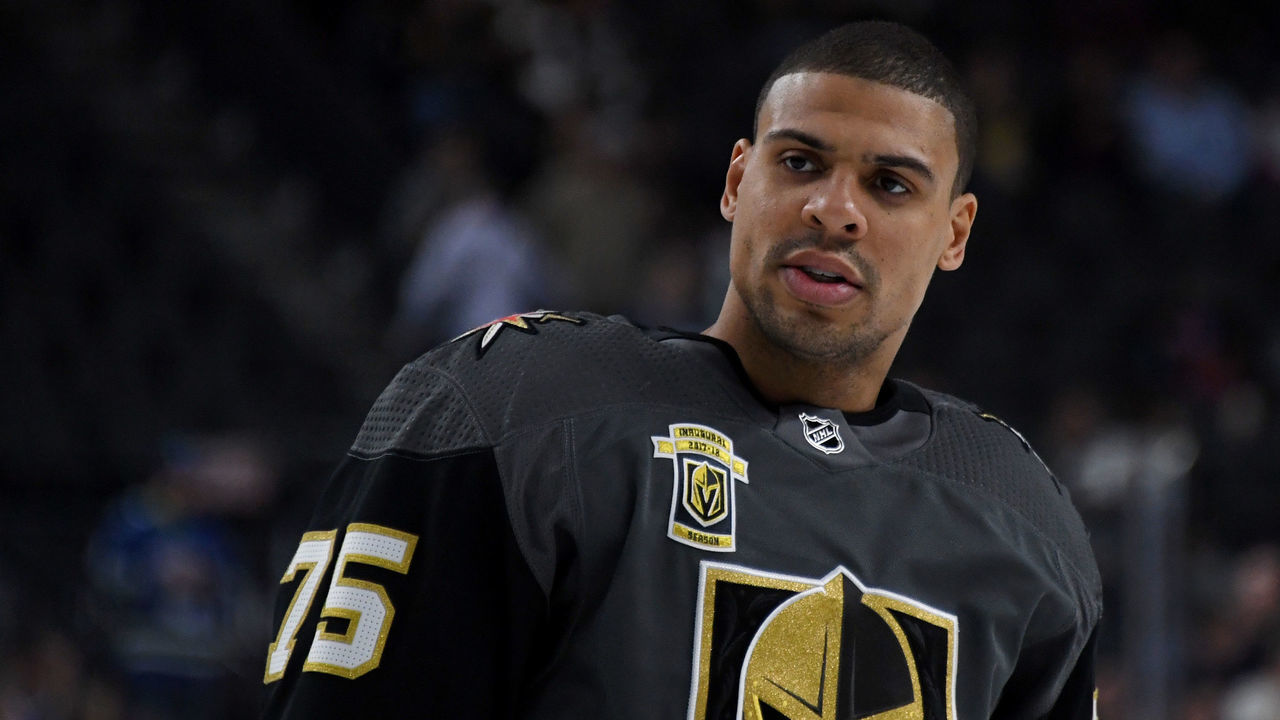 LAS VEGAS, NV - MARCH 20: Ryan Reaves #75 of the Vegas Golden Knights skates during warmups before a game against the Vancouver Canucks at T-Mobile Arena on March 20, 2018 in Las Vegas, Nevada. The Golden Knights won 4-1.