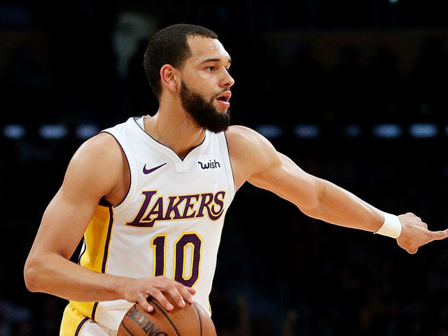 LOS ANGELES, CA - DECEMBER 25: Tyler Ennis #10 of the Los Angeles Lakers handles the ball during the second half of the game against the Minnesota Timberwolves at Staples Center on December 25, 2017 in Los Angeles, California.