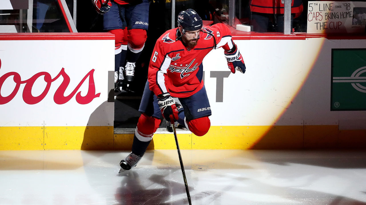 WASHINGTON, DC - JUNE 02: Michal Kempny #6 of the Washington Capitals takes the ice prior to Game Three of the 2018 NHL Stanley Cup Final against the Vegas Golden Knights at Capital One Arena on June 2, 2018 in Washington, DC.