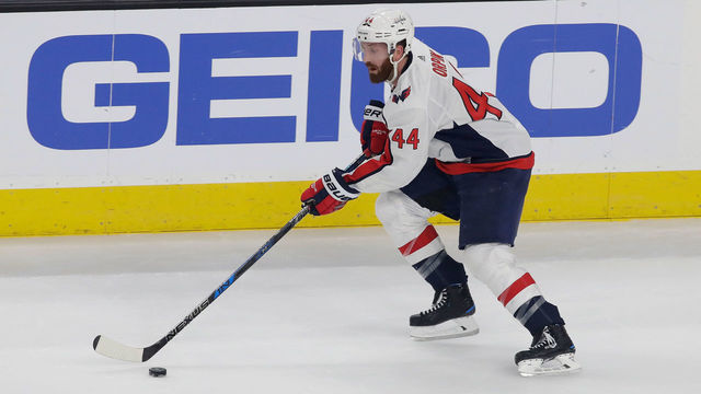 LAS VEGAS, NV - MAY 30: Brooks Orpik #44 of the Washington Capitals skates against the Vegas Golden Knights in Game Two of the 2018 NHL Stanley Cup Final at T-Mobile Arena on May 30, 2018 in Las Vegas, Nevada.