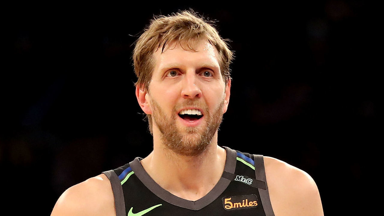 NEW YORK, NY - MARCH 13: Dirk Nowitzki #41 of the Dallas Mavericks reacts in the fourth quarter against the New York Knicks during their game at Madison Square Garden on March 13, 2018 in New York City.