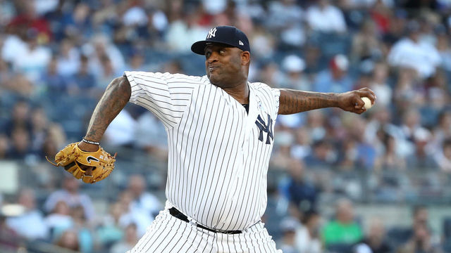 NEW YORK, NY - JUNE 29: CC Sabathia #52 of the New York Yankees pitches against the Boston Red Sox during their game at Yankee Stadium on June 29, 2018 in New York City.