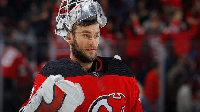 NEWARK, NJ - FEBRUARY 22: Eddie Lack #31 of the New Jersey Devils in action against the Minnesota Wild on February 22, 2018 at Prudential Center in Newark, New Jersey.