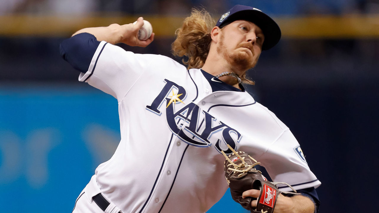ST. PETERSBURG, FL - JUNE 22: Ryne Stanek #55 of the Tampa Bay Rays throws in the first inning of a baseball game against the New York Yankees at Tropicana Field on June 22, 2018 in St. Petersburg, Florida.