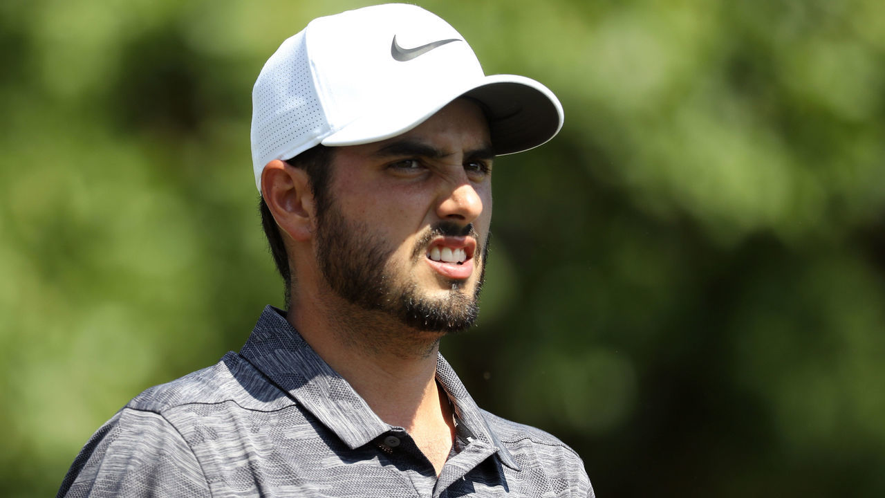 POTOMAC, MD - JUNE 30: Abraham Ancer of Mexico walks off the 16th tee during the third round of the Quicken Loans National at TPC Potomac on June 30, 2018 in Potomac, Maryland.