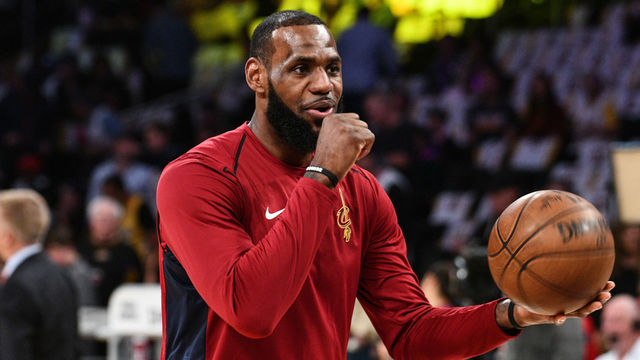 LOS ANGELES, CA - MARCH 11: LeBron James warms up prior to a basketball game between the Los Angeles Lakers and the Cleveland Cavaliers at Staples Center on March 11, 2018 in Los Angeles, California.