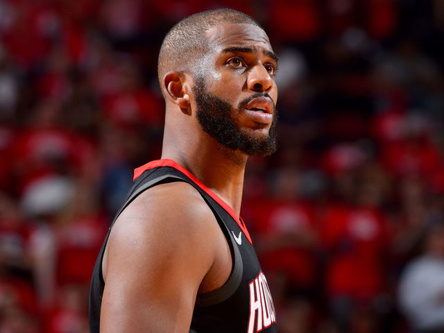 HOUSTON, TX - MAY 24: Chris Paul #3 of the Houston Rockets looks on during the game against the Golden State Warriors during Game Five of the Western Conference Finals of the 2018 NBA Playoffs on May 24, 2018 at the Toyota Center in Houston, Texas. Mandatory Copyright Notice: Copyright 2018 NBAE