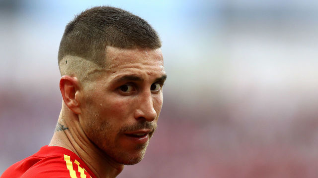 MOSCOW, RUSSIA - JULY 01: Sergio Ramos of Spain reacts during the 2018 FIFA World Cup Russia Round of 16 match between Spain and Russia at Luzhniki Stadium on July 1, 2018 in Moscow, Russia.