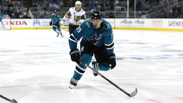SAN JOSE, CA - MAY 06: Logan Couture #39 of the San Jose Sharks in action against the Vegas Golden Knights during Game Six of the Western Conference Second Round during the 2018 NHL Stanley Cup Playoffs at SAP Center on May 6, 2018 in San Jose, California.