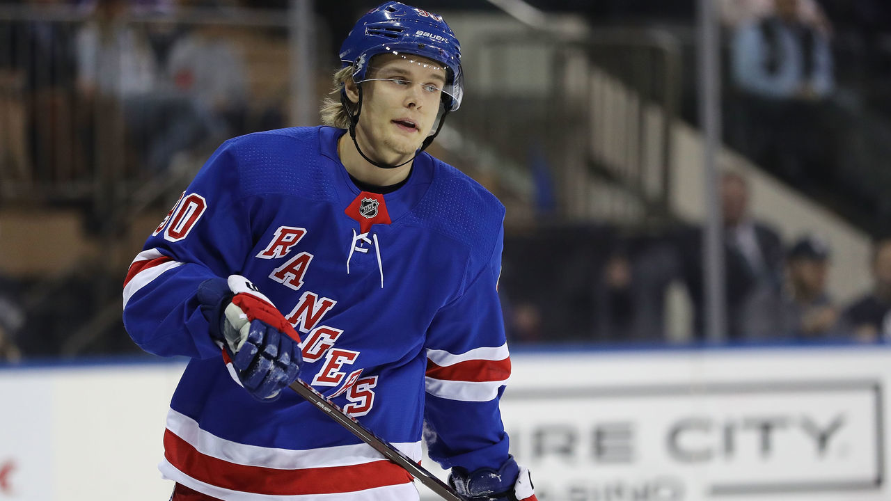 NEW YORK, NY - MARCH 20: Vladislav Namestnikov #90 of the New York Rangers looks on in the first period against the Columbus Blue Jackets during their game at Madison Square Garden on March 20, 2018 in New York City.