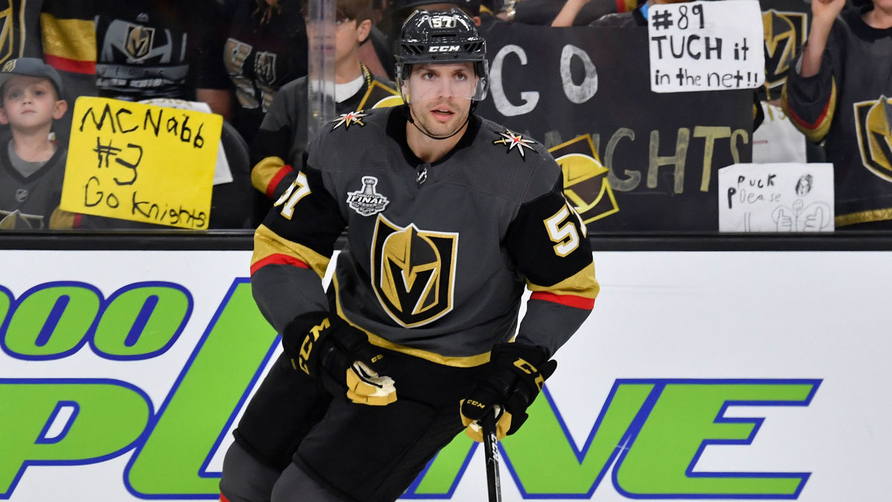 LAS VEGAS, NV - MAY 30: David Perron #57 of the Vegas Golden Knights warms up prior to Game Two of the Stanley Cup Final against the Washington Capitals during the 2018 NHL Stanley Cup Playoffs at T-Mobile Arena on May 30, 2018 in Las Vegas, Nevada.