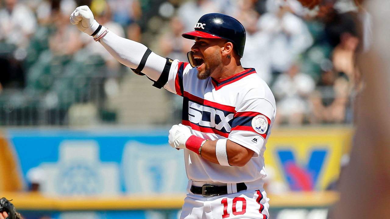CHICAGO, IL - JUNE 24: Yoan Moncada #10 of the Chicago White Sox celebrates after hitting a 3-run RBI double against the Oakland Athletics during the sixth inning at Guaranteed Rate Field on June 24, 2018 in Chicago, Illinois. The Chicago White Sox won 10-3.