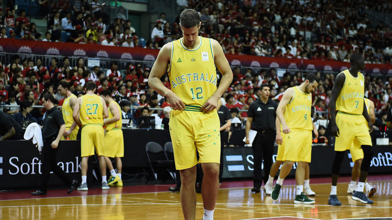 CHIBA, JAPAN - JUNE 29: Daniel Kickert of Australia looks dejected during the FIBA World Cup Asian Qualifier Group B match between Japan and Australia at Chiba Port Arena on June 29, 2018 in Chiba, Japan.