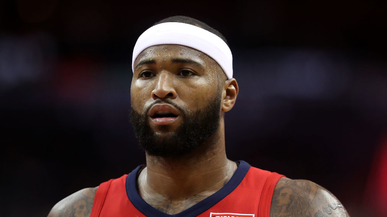 WASHINGTON, DC - DECEMBER 19: DeMarcus Cousins #0 of the New Orleans Pelicans looks on against the Washington Wizards in the first half at Capital One Arena on December 19, 2017 in Washington, DC.