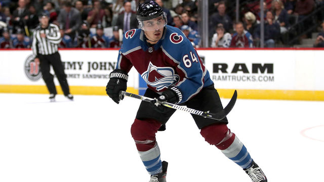 DENVER, CO - OCTOBER 11: Nail Yakupov #64 of the Colorado Avalanche plays the Boston Bruins at the Pepsi Center on October 11, 2017 in Denver, Colorado.