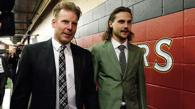 OTTAWA, ON - DECEMBER 4: Daniel Alfredsson (L) and Erik Karlsson (R) of the Ottawa Senators arrive prior to an NHL game against the New York Islanders at Canadian Tire Centre on May 20, 2010 in Ottawa, Ontario, Canada.