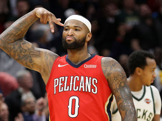 NEW ORLEANS, LA - DECEMBER 13: DeMarcus Cousins #0 of the New Orleans Pelicans reacts after a three point shot against the Milwaukee Bucks at Smoothie King Center on December 13, 2017 in New Orleans, Louisiana.