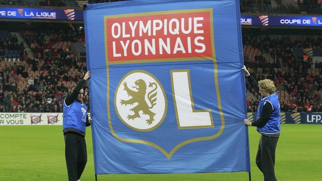 PARIS, FRANCE - JANUARY 13: a flag of Olympic Lyonnais during the French Ligue Cup between Paris Saint-Germain and Olympic Lyonnais at Parc Des Princes on january 11, 2016 in Paris, France.
