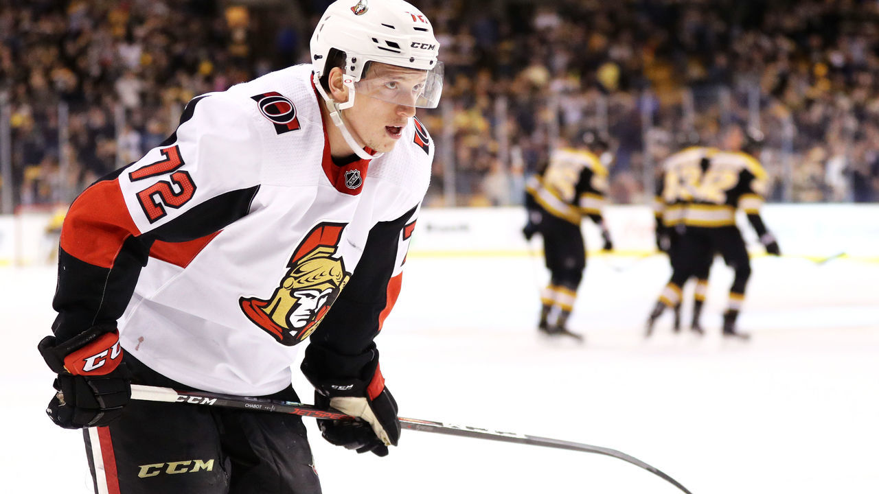 BOSTON, MA - APRIL 07: Thomas Chabot #72 of the Ottawa Senators reacts after Noel Acciari #55 of the Boston Bruins scored during the third period at TD Garden on April 7, 2018 in Boston, Massachusetts. The Bruins defeat the Senators 5-2.