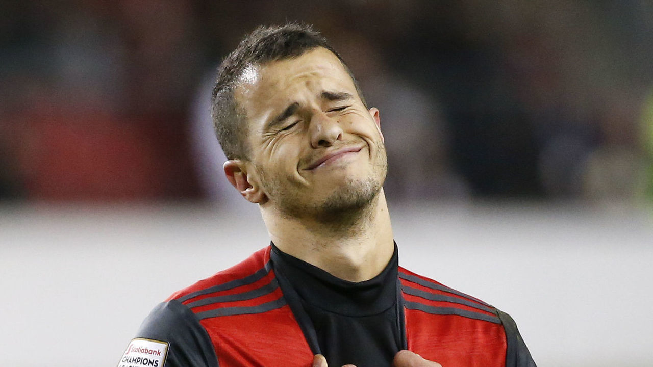 TORONTO, ON - FEBRUARY 27: After missing his free kick, Toronto FC forward Sebastian Giovinco (10) is unhappy with himself. Toronto FC vs Colorado Rapids in CONCACAF matchup during 2nd half action in MLS regular season play at BMO Field. Game ended in a draw, 0-0. Toronto Star/Rick Madonik (Rick Madonik/Toronto Star via Getty Images)