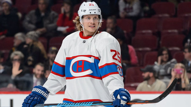 MONTREAL, QC - JANUARY 19: Jacob De La Rose #25 of the Montreal Canadiens looks on during the warmup prior to the NHL game against the Boston Bruins at the Bell Centre on January 19, 2016 in Montreal, Quebec, Canada. The Boston Bruins defeated the Montreal Canadiens 4-1.