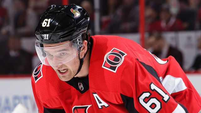 OTTAWA, ON - OCTOBER 30: Mark Stone #61 of the Ottawa Senators looks on against the Montreal Canadiens at Canadian Tire Centre on October 30, 2017 in Ottawa, Ontario, Canada.