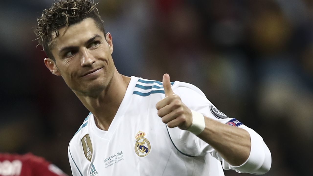 Real Madrid's Portuguese forward Cristiano Ronaldo celebrates during the UEFA Champions League final football match between Liverpool and Real Madrid at the Olympic Stadium in Kiev, Ukraine on May 26, 2018.