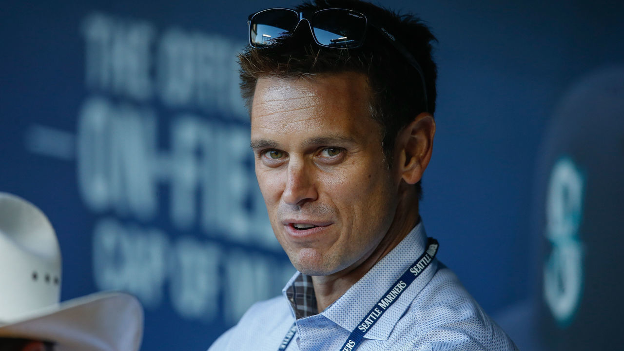 SEATTLE, WA - SEPTEMBER 30: GM Jerry Dipoto of the Seattle Mariners looks on from the dugout prior to the game against the Houston Astros at Safeco Field on September 30, 2015 in Seattle, Washington.