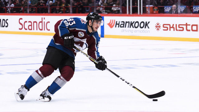 Colorado Avalanches Matt Nieto plays the puck during the NHL Global Series hockey game between Colorado Avalanche and Ottawa Senators at Ericsson Globe in Stockholm, Sweden on November 10, 2017. / AFP PHOTO / TT NEWS AGENCY AND TT News Agency / Erik SIMANDER / Sweden OUT