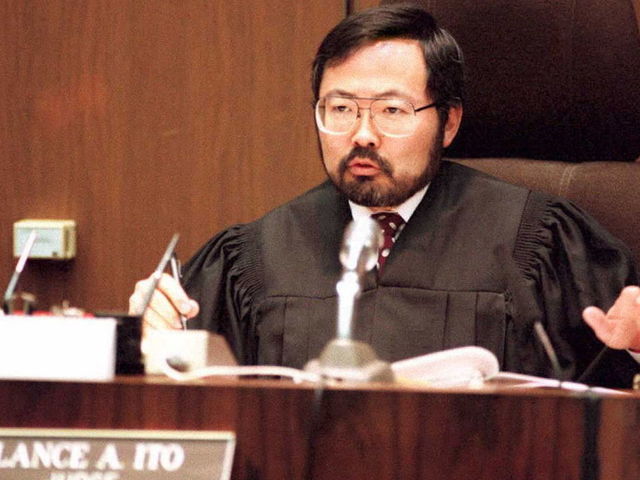LOS ANGELES, CA - JANUARY 30: Judge Lance Ito talks to the court after issuing sanctions against the defense for violating California law during its opening statements in the O.J. Simpson double murder trial 30 January 1995 in Los Angeles. The judge punished Simpson's lawyers for hiding the identity of last-minute witnesses, saying they acted on purpose to gain 'unfair' advantage. (COLOR KEY: Wall is brown) AFP PHOTO